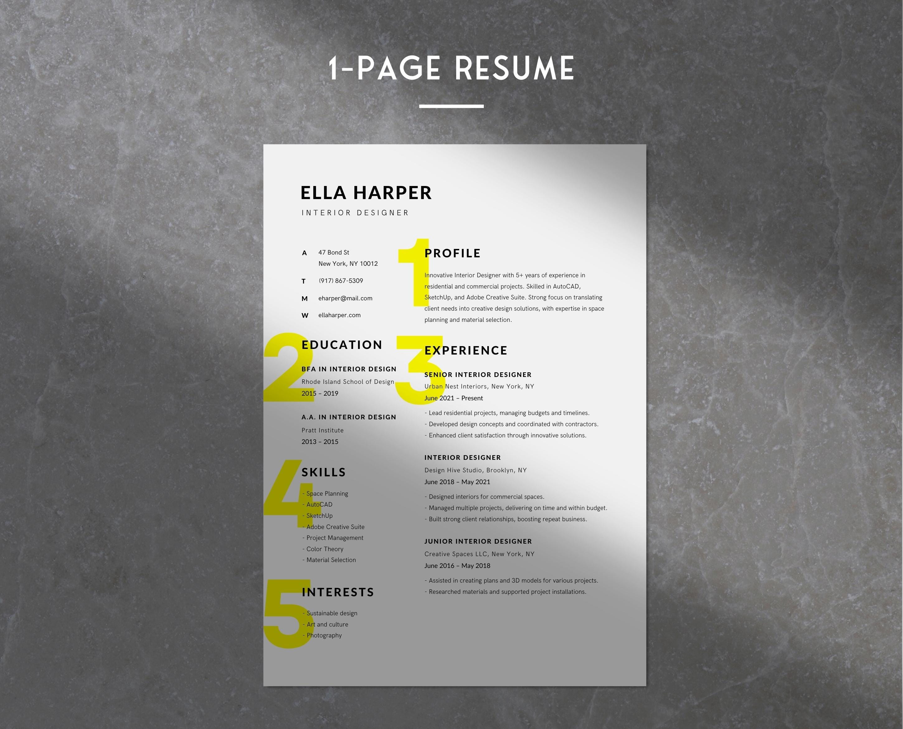 Resume Template Interior Designer for Canva • 1-page CV • 2-page CV ...