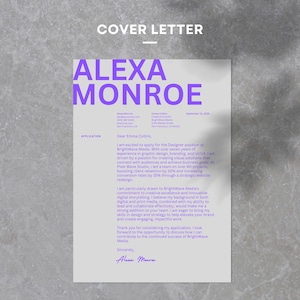 May include: A cover letter for a job application. The letter is addressed to Emma Collins and is signed by Alexa Monroe. The letter is written in a professional font and is formatted in a standard business letter style.
