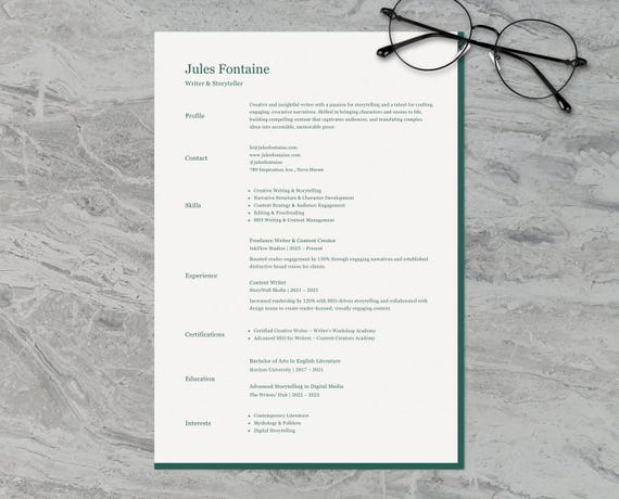 Elegant Writer Resume Template: 1-Page CV & Cover Letter (Canva Template)