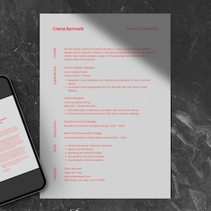 Modelo de currículo moderno e minimalista para designer • Editável no navegador (Canva) • Currículo de 1 página + 2 páginas + Carta de apresentação • Carta dos EUA, tamanhos A4