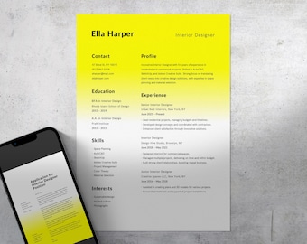 Interior Designer Resume Template: Editable Canva CV with Cover Letter