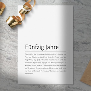 50 Jahre Karte zum Selbstausdrucken • 50. Geburtstag • Sofort-Download als PDF, PNG • Druckvorlage anpassbar im A6-Postkartenformat, A5, A4