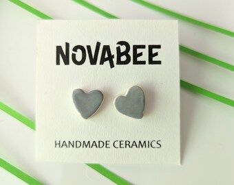 Gray Heart Earrings, Gray Heart Studs, Simplistic Earrings, Love Earrings