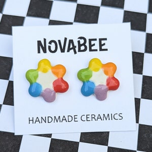 Color Wheel Flower Stud Earrings, Ceramic Earrings,