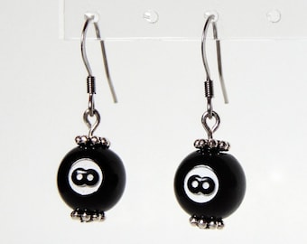 Handmade 8 Ball Dangle Earrings: Retro Game Night Jewelry