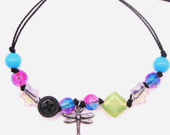 Dragonfly Charm Bracelet: Cord Adjustable Knot Colorful Beaded Friendship Jewelry
