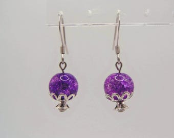 Crystal Ball Earrings – Purple Cracked Glass Beads with Silver Filigree | Witchy, Fantasy-Inspired Jewelry