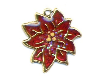 Poinsettia Charm - Hand Painted - for Quilting, Crafters, Scrapbook, Needlecraft, Jewelry - Item #605