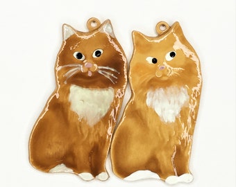 Large Hand Painted, Metal Cat Charms or Buttons - C  587