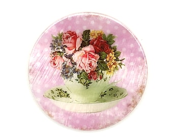 Mother of Pearl-Button or Cabochon, Floral Teacup and Saucer-PR-1803