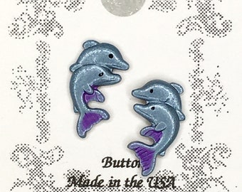 Painted Metal Dolphin Pair-Tiny Buttons-BE-219