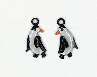 Pair of tiny Metal Penguin Charms-#1347