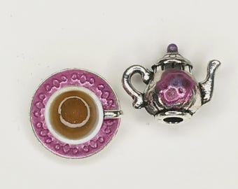 2 Piece, Miniature, Silver Tea Set- Hand Painted