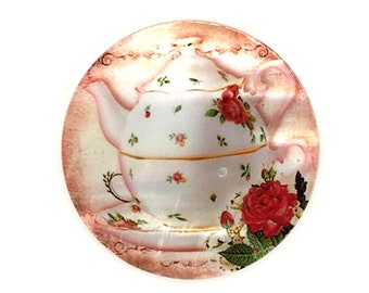 Mother of Pearl-Button or Cabochon, Floral Teapot-PR-1802