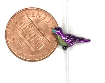 Tiny Metal Painted Purple Finch Bead-SD-1616