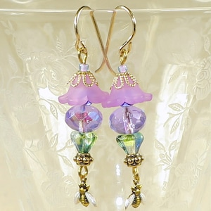 Lavender Tulip with Bee Earrings- J-21