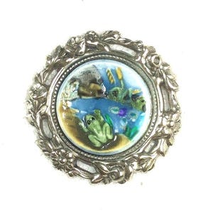 Art Stone Button in Metal Rim, Frog at the Pond- 14.95 each-HPAS-39