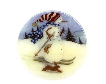 Mother of Pearl, Button or Cabochon - Skiing Snowman - #1249