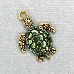 3 pcs. of Green, Cast Metal Sea Turtle Charm-C-635 A