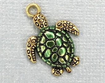 3 pcs. of Green, Cast Metal Sea Turtle Charm-C-635 A