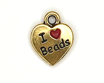 I Love Beads-Tiny Cast Metal Heart Charm-C-1389