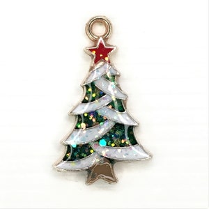 Snowy Christmas Tree Charm w/ Sparkles-C-152