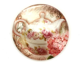 Mother of Pearl-Button or Cabochon, Floral Teapot-PR-1798