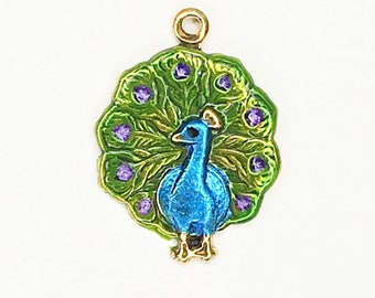 Hand Painted Metal Peacock Charm-C-592