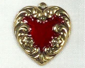 2 pcs. of Metal Red Heart Charms- Hand Painted - for Quilting, Crafters, Scrapbook, Needlecraft, Jewelry - Item #112