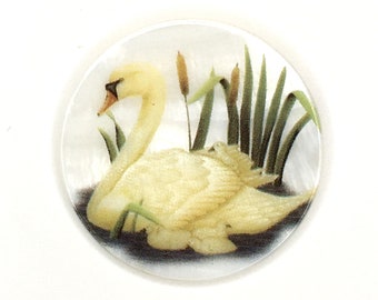 Mother of Pearl, Button or Cabochon - Swan with Babies- Item #PR-1235