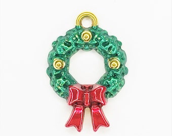 New* Cast Metal Christmas Wreath Charm- Red and Gold-CH 7