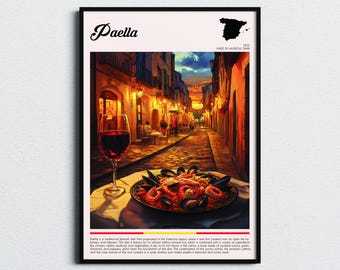 Paella Food Print | Food Wall Art | Spanish Tapas Travel Poster | Kitchen Decor | Food Art Print | Foodie Gift Idea