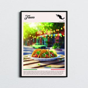 Tacos Druck | Poster mit Tacos | Mexikanisches Essen Wandkunst | Mexiko Essen Reise Poster | Küche Dekor | Essen Kunstdruck | Foodie Geschenkidee