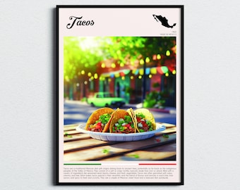 Tacos Print | Tacos Poster | Mexican Food Wall Art | Mexico Food Travel Poster | Kitchen Decor | Food Art Print | Foodie Gift Idea