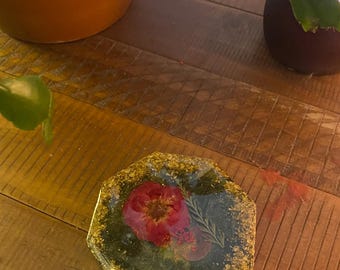 Floral Resin Coaster Set with Real Pressed Flowers | Handmade Botanical Coasters | Unique Nature Lover Gift