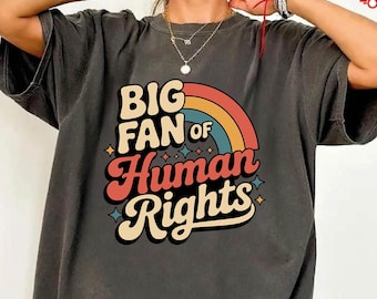Comfort Colors Big Fan of Human Rights Shirt, Equality TShirt, Retro Rainbow Tee, Activist Clothing