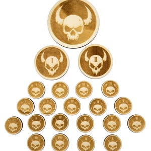 Jetons ennemis DnD en bois gravés au laser d'aventure imprimables - 22 marqueurs de carte de bataille en 3 tailles (1'', 2'', 3'') - Alternative aux miniatures