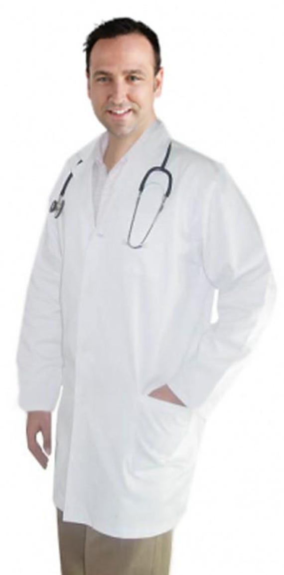 Twill lab coat unisex full sleeve with plastic buttons 3 pocket solid (48 perc cotton 52 perc polyester) in 36 38 40 42 lengths