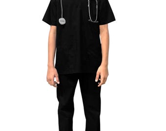 Conjunto médico infantil de 3 bolsillos, media manga (2 bolsillos superiores y 1 bolsillo inferior), tejido popelina (65% POLIÉSTER, 35% ALGODÓN)