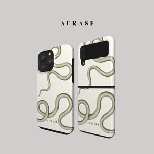 Aesthetic Snake Phone Case iPhone 16 15 14 Samsung Z Flip 6 5 4 Z Fold 4 Galaxy A 55 54 S 25 24 Green Beige White Curvy Gift Idea Birthday
