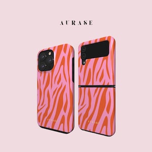 Aesthetic Abstract Phone Case iPhone 16 15 14 Samsung Z Flip 6 5 4 Z Fold Galaxy A 55 54 S 25 24 Pink Red Orange Curves Gift Idea Birthday
