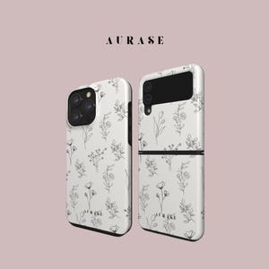 Aesthetic Flower Phone Case iPhone 16 15 14 13 12 Samsung Z Flip 6 5 4 Z Fold 4 3 Galaxy A 55 54 S 25 24 Black White Gift Idea Birthday