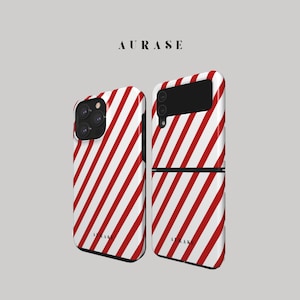 Aesthetic Candy Cane Phone Case iPhone 16 15 14 13 Samsung Z Flip 6 5 4 Z Fold 4 3 Galaxy A 55 54 S 25 24 Red White Winter Gift Christmas