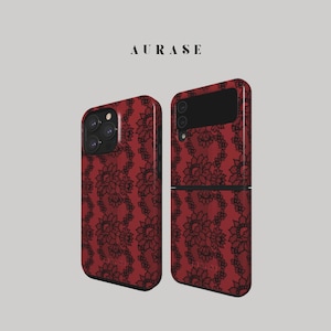 Aesthetic Flower Lace Phone Case iPhone 16 15 14 13 Samsung Z Flip 6 5 4 Z Fold 4 3 Galaxy A 55 54 S 25 24 Burgundy Red Gift Idea Birthday