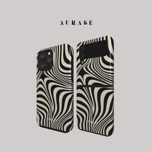 Aesthetic Abstract Phone Case iPhone 16 Samsung Z Flip 6 5 4 Z Fold Galaxy A 55 54 S 25 24 Black White Swirl Wave Curve Gift Idea Birthday