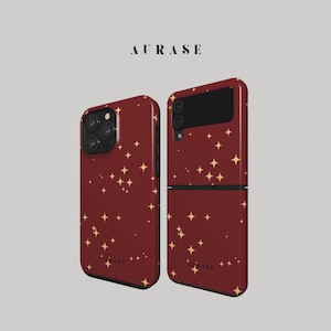 Aesthetic Red Gold Sparkle Phone Case iPhone 16 15 14 13 Samsung Z Flip 6 5 4 Z Fold 4 3 Galaxy A 55 54 S 25 24 Winter Stars Gift Christmas