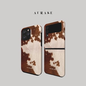 Aesthetic Brown Cow Phone Case iPhone 16 15 14 13 12 Samsung Z Flip 6 5 4 Z Fold 4 Galaxy A 55 54 S 25 24 Animal Print Gift Idea Birthday