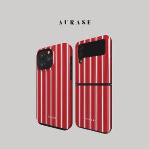 Aesthetic Red Striped Phone Case iPhone 16 15 14 13 Samsung Z Flip 6 5 4 Z Fold 4 3 Galaxy A 55 54 S 25 24 Winter White Gift Idea Birthday