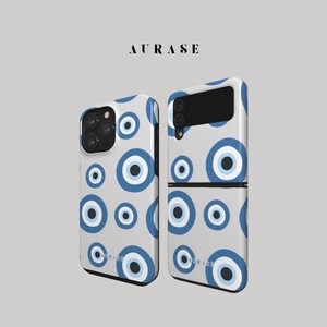 Aesthetic Evil Eye Phone Case iPhone 16 15 14 13 Samsung Z Flip 6 5 4 Z Fold 4 Galaxy A 55 54 S 25 24 Blue Nazar Gift Idea Brithday