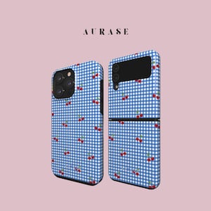 Aesthetic Caro Cherry Phone Case iPhone 16 15 14 Samsung Z Flip 6 5 4 Z Fold 4 Galaxy A 55 54 S 25 24 Blue Fruit Gift Idea Birthday
